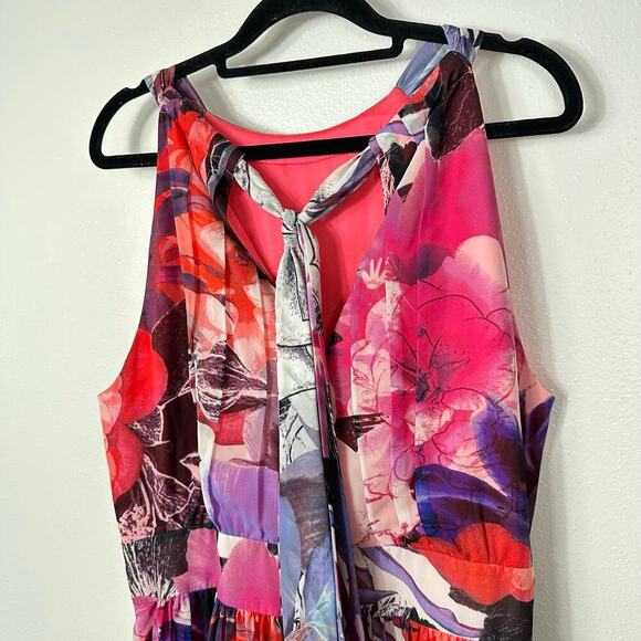 Eliza J Dress Maxi Halter Floral Chiffon Sleeveless High Waist Pink Purple 16 - Picture 5 of 7